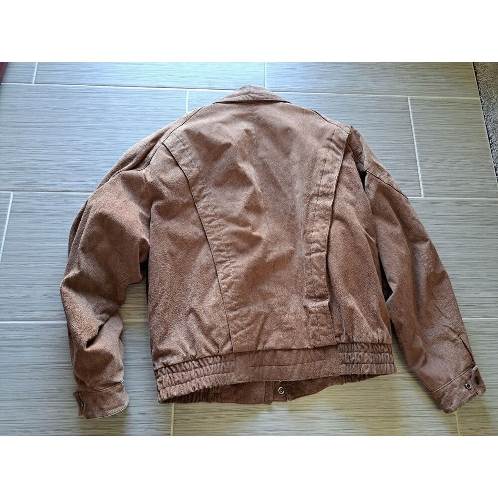 Vintage Levis Mens Bomber Brown Suede Jacket Size 44 L Button Cuffs Zip Front - Picture 10 of 12